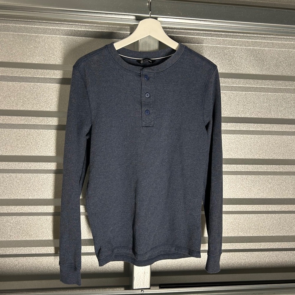 Member's Mark Thermal Henley Mens S Blue Long Sleeve Waffle Knit Layering Top